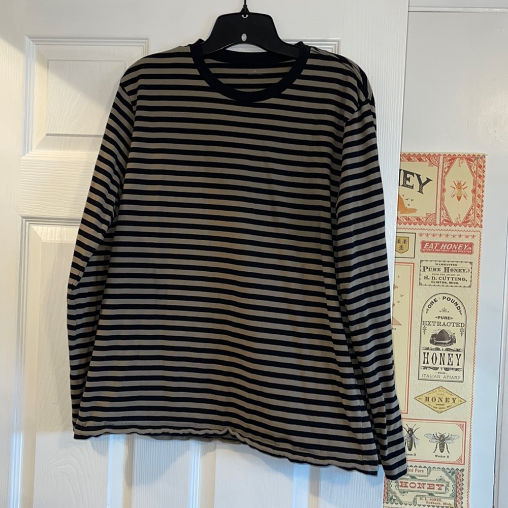 Muji Men’s Long Sleeve T-Shirt Ringer Collar Black & Tan Size Large